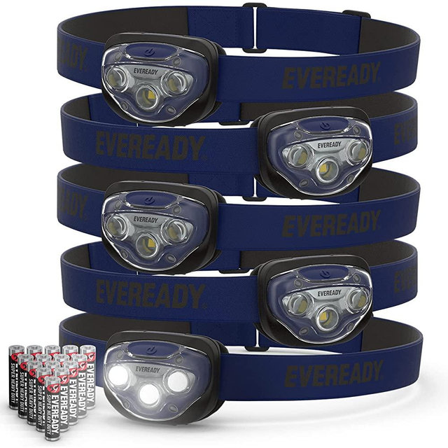 Eveready LED Headlamps Pro200 [5-Pack], IPX4 Water Resistant, Bright and Durable Head Lights for Camping, Hiking, Emergency Power Outage (Batteries Included)