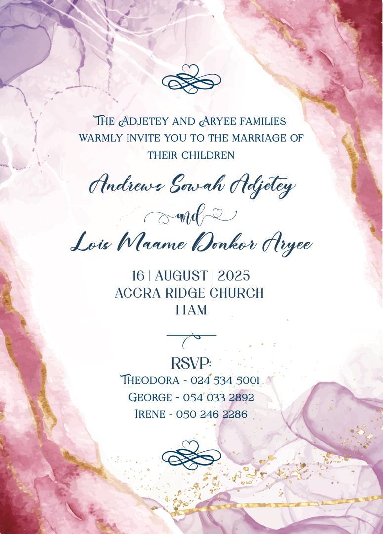 The Wedding Website of Lois Maame Donkor Aryee and Andrews Sowah Adjetey