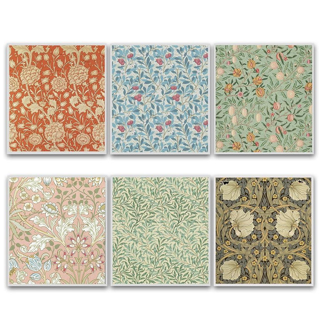 ELEFOCUS 6pcs William Morris Reusable Swedish Dishcloths for Kitchen，Vintage Floral Dish Towels，Papaya Reusable Paper Towels