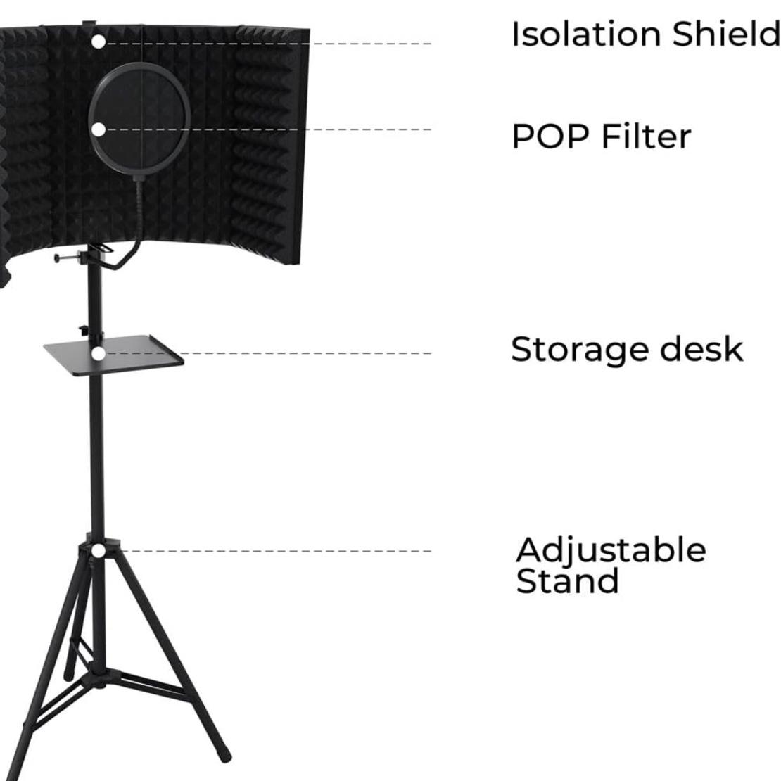 Audiosoul Professional Recording Microphone Isolation Shield - High-Density Acoustic Foam, Adjustable Foldable Design, Portable Sound Absorbing Panel for Studio Recording and Voiceovers