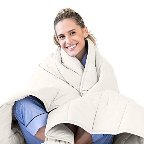 LUNA Adult Weighted Blanket | 15 lbs - 60x80 - Queen Size Bed | 100% Oeko-Tex Certified Cooling Cotton & Premium Glass Beads | Designed in USA | Heavy Cool Weight for Hot & Cold Sleepers | Ivory