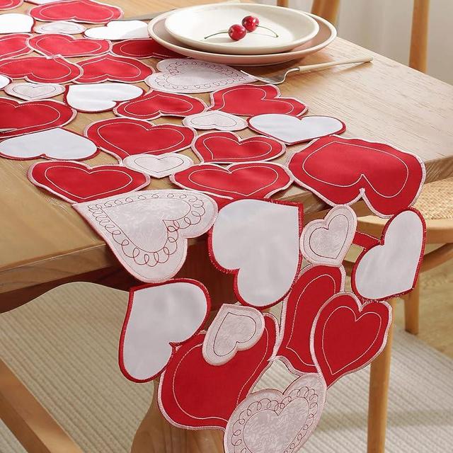 Tseidigs Valentines Day Decor Valentines Day Table Runner 70 Inches Long Embroidered Heart Decorations for The Home