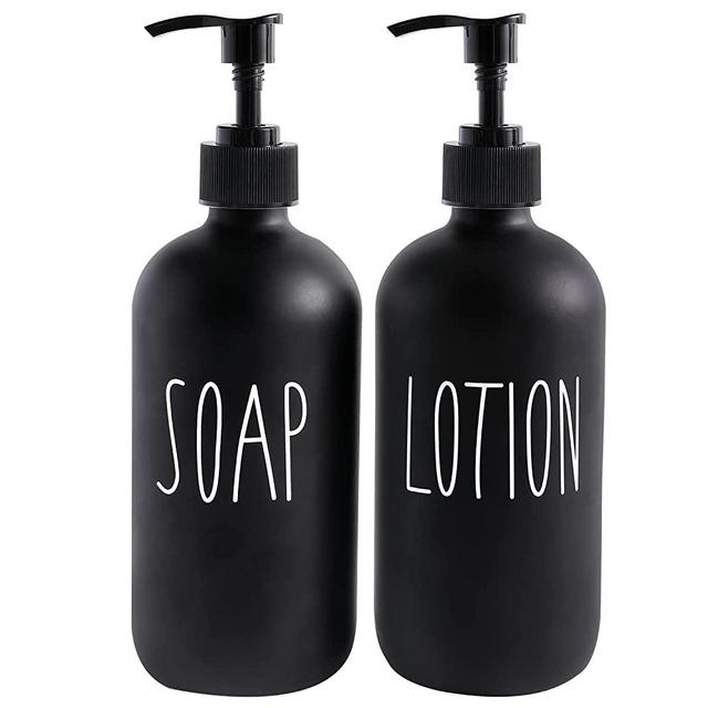 MOMEEMO Matte Black Soap Dispenser Bathroom Set, Contains Hand Soap Dispenser and Lotion Dispenser. Bathroom Soap Dispenser Set Suitable for Bathroom Decor Farmhouse Style. (Black)