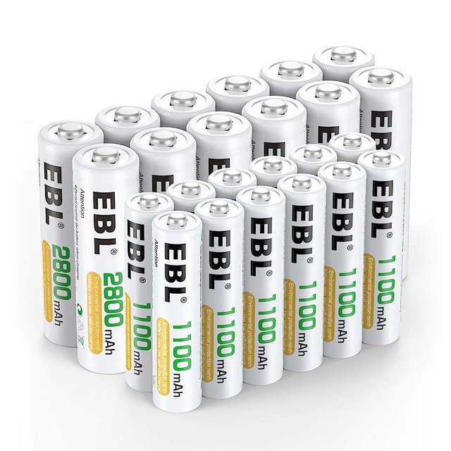 EBL 24 Sets AA AAA Batteries Combo with 12-Pack AA 2800mAh & 12-Pack AAA 1100mAh 1.2V Rechargeable Batteries