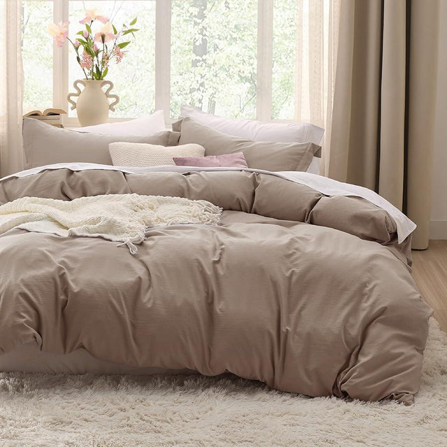 Bedsure Light Camel Oversized Queen Duvet Cover - Soft Prewashed Oversized Queen Duvet Cover Set, 3 Pieces, 1 Duvet Cover 98x98 Inches with Zipper Closure and 2 Pillow Shams, Comforter Not Included