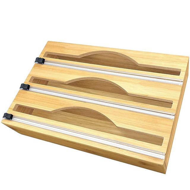 Aiaabq Plastic Wrap Dispenser with Cutter,Bamboo Roll Organizer-12" Foil, Parchment,Tin Foil,Dispenser with Cutter and Labels,Foil and Plastic Wrap and Wax Paper Dispenser for Kitchen Drawers