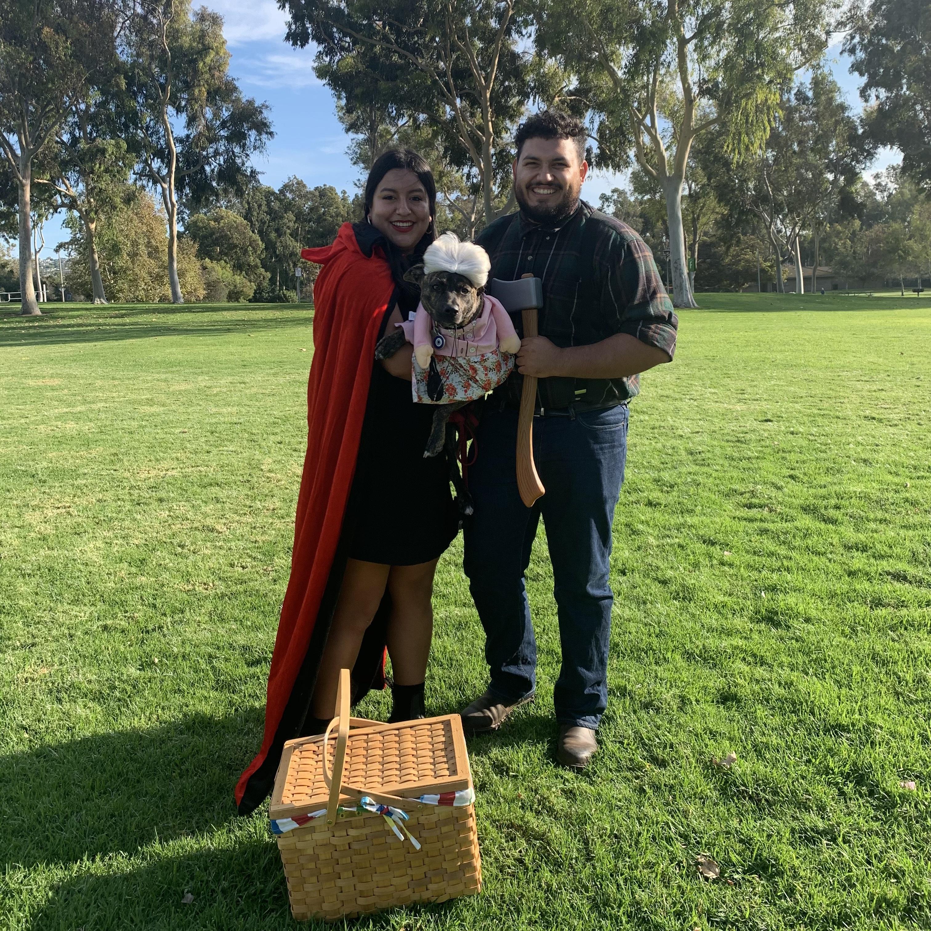 Little Red Riding Hood, The Huntsman, and the Wolf in Grandma's Clothing (2021). Literally never dressed up before getting a puppy.
