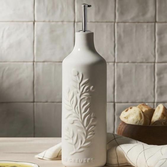 Le Creuset Stoneware Olive Branch Collection Oil Cruet, 20 oz., White