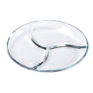 FOYO Round Tempered Glass Serving Platters/Trays - 3 Sectional -10'' Diameter