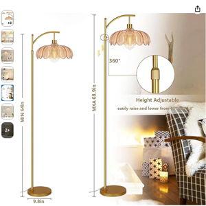 Vintage Floor Lamps for Living Room Glass Floor Lamp with Remote Control & 3 Color Temperature,Dimmable Floor Lamp Gold Mid Century Modern Standing Lamp Brass Tall Floor Lamps for Bedroom Corner