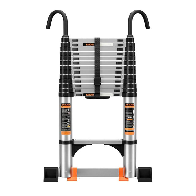 Telescoping Ladder,Aluminum with Stable Hook and stabilizer barand,13.5FT Lightweight Multi-Purpose Extension Ladder, Heavy Duty 330lbs Max Capacity, Telescopic Ladder for RV or Outdoor Working