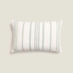 Funda de cojín algodón rayas tejidas | Striped green cotton cushion