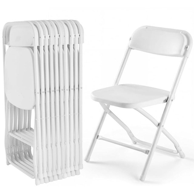 DUMOS Folding Chairs Sets of 10, 330lbs Plastic Stackable Portable Patio Dining Sets, Fold Up for Indoor Outdoor, Camping, Garden, Party, Meeting (White)