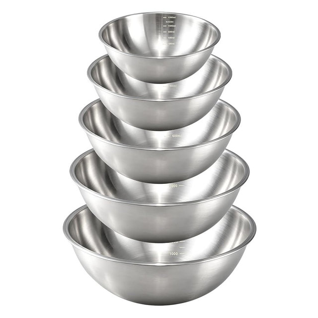 Gronivex 304 Stainless Steel Mixing Bowls, 5-Piece (1.5-5.3 Qt) | Thicker-Gauge, Food-Grade Metal, Stackable Nesting & Space-Saving – Ultimate for Large Family Baking or Party Cooking
