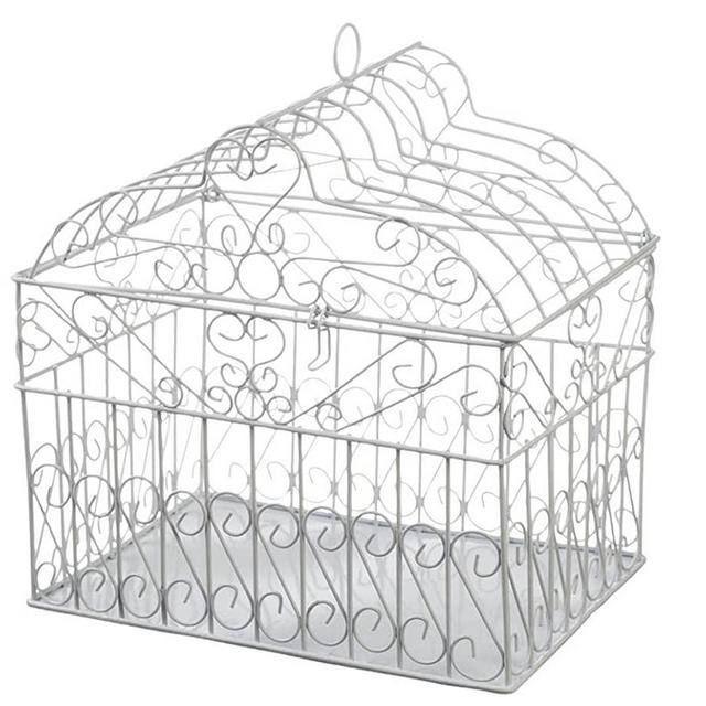 Darice VL1017 Metal Bridal Birdcage Card Holder, White