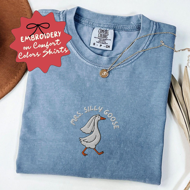 Embroidered Silly Goose Bride Shirt, Bride To Be Funny Goose Lover Shirt, Embroidered Bride Tshirt, Comfort Colors