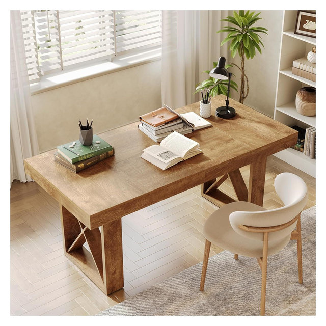 Lantine 63-Inch Computer Desk, Simple Thick Appearance, Study Gaming Writing Workstation Executive Office Desk for Home, Study Room, Brown