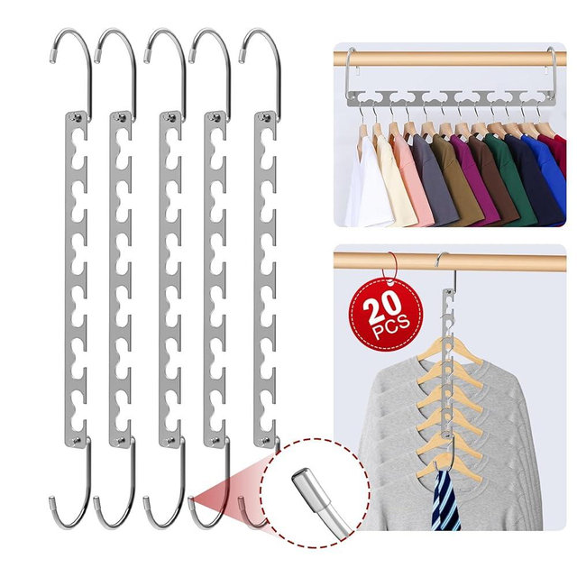 UniqNest Space Saving Hangers - 20 Pack Metal Magic Hangers, Hanger Organizer for Closet, Hangers Space Saving, Stainless Steel Hanging Closet Organizer for College Dorm Room Essentials