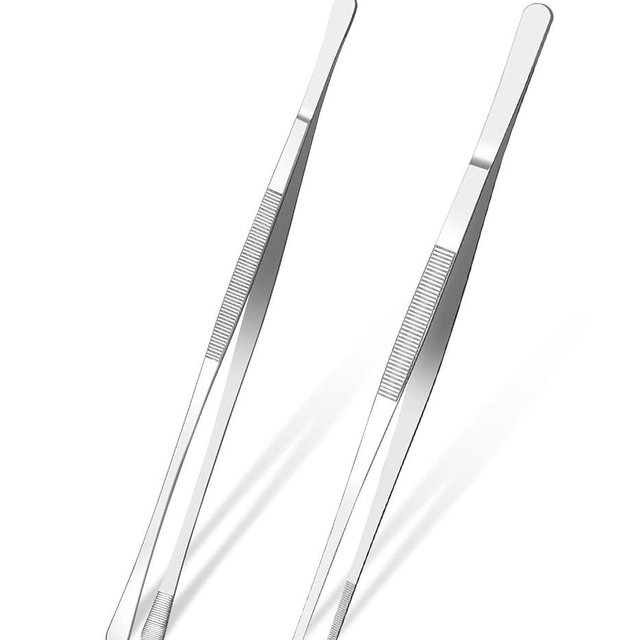 2 Pcs 12-Inch kitchen tweezers, Fine tweezer tongs with precision serrated tips, Professional Extra-Long stainless steel cooking tweezers tongs, Tweezer tongs for cooking, Repairing, Sea food and BBQ