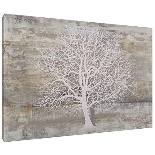 Paintings for Living Room, Framed Tree Oil Painting On Canvas, Gallery Wrapped Print Pictures Artwork for Home Walls Rustic Farmhouse Neutral Tone Decorations, Abstract Art Ready to Hang (Gray, 20Wx28L)