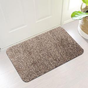 Indoor Super Absorbs Mud Doormat PVC Backing Non Slip Door Mat for Small Front Door Inside Floor Dirt Trapper Mats Cotton Entrance Rug 18"x 28" Shoes Scraper Machine Washable Carpet Brownish Tan