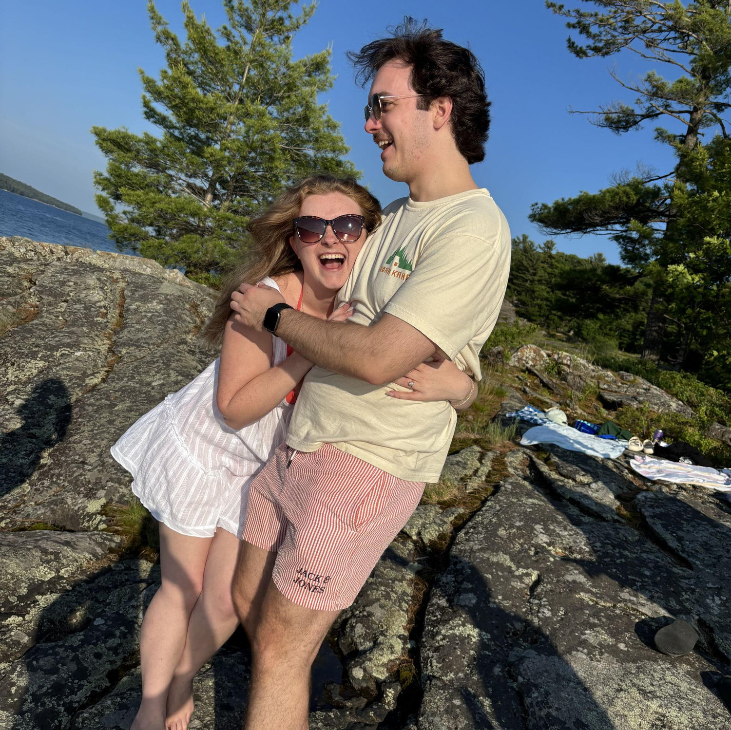Celebrating our engagement on a Killbear camping trip in June 2025
