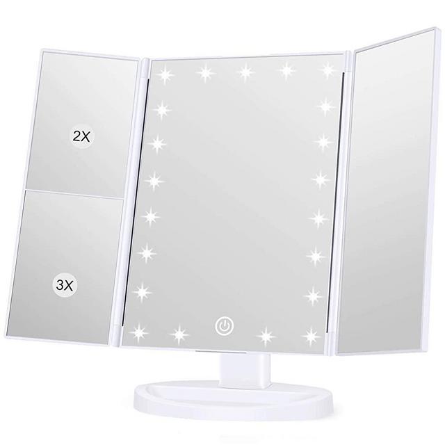 KOOLORBS Makeup 21 Led Vanity Mirror with Lights, 1x 2x 3x Magnification, Touch Screen Switch, 180 Degree Rotation, Dual Power Supply, Portable Trifold Makeup Mirror