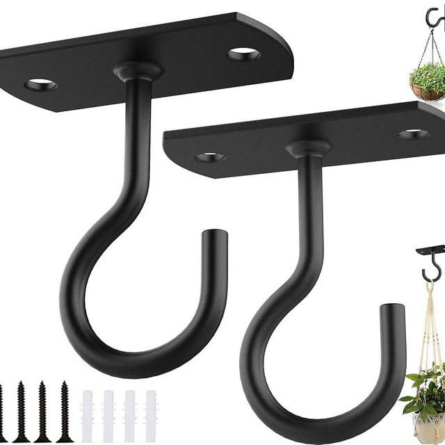 ASZUNE Ceiling Hooks for Hanging Plants 2Pack 2.5in,Wall Plant Hooks for Plants,Lights,Planters,Lanterns,Hanging Bird Feeders,Wind Chimes,Indoor&Outdoor Decoration Black