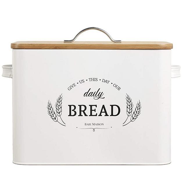 Extra Large White Farmhouse Bread Box for Kitchen Countertop - Breadbox Holder Fits 2+ Loaves - Bread Storage Container Bin - Rustic Bread Keeper Vintage Metal Kitchen Decor for Counter