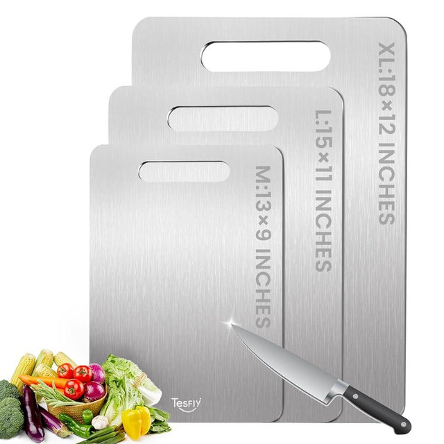 3 Pack Titanium Cutting Board - 100% Pure Titanium Cutting Boards For Kitche,Easy to clean, Double-sided food-grade Cutting Board For Meats, Fruits And Vegetables (M+L+XL）