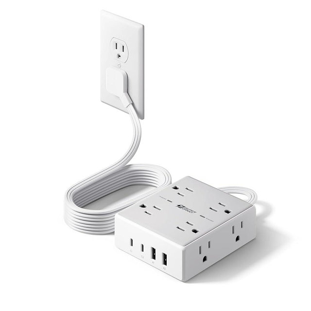Flat Plug Surge Protector Power Strip, 6ft Ultra Thin Extension Cord with 4 USB (2 USB C Port), 8 Outlets Desk Charging Station, Wall Mountable Outlet Extender for Home Office, College Dorm Room