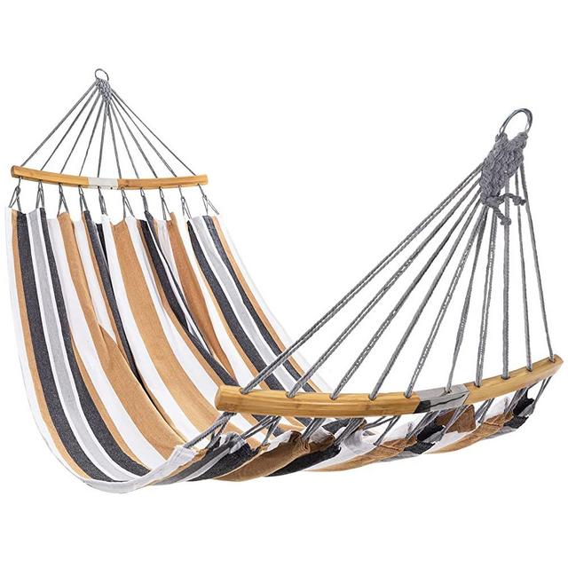 HBlife Hammock, Coffee 2 Person Cotton Canvas Portable Hammock, Sturdy and Comfortable Double Hammock for Tree, Camping, Backyard and Beach, Carrying Bag Included