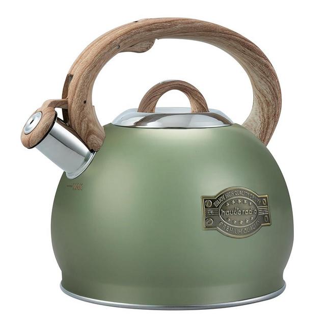Tea Kettle Stovetop, 2.7 Quart Stove Top Whistling Tea Kettle, Teapot Kettles with Food Grade Stainless Steel and Wood Pattern Folding Handle, Suitable for All Heat Sources