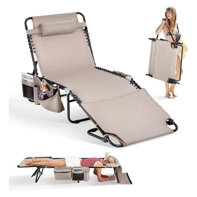 VINGLI Oversized Tanning Chair with Face Hole & Carrying Bag, Beach Lounge Chair Outdoor for Adults, Folding Lounge Chair for Sun Tanning