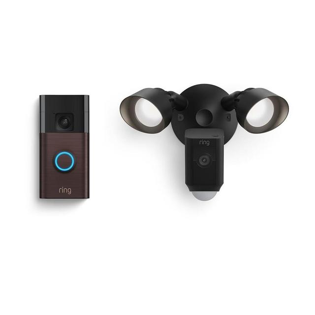 Ring Battery Doorbell with Ring Floodlight Cam Wired Plus (Black)