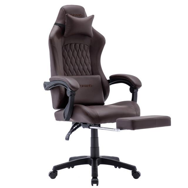 OHAHO Gaming Chair Computer Chair with Footrest and Lumbar Support, Height Adjustable Game Chair with 360° Swivel Seat and Headrest and for Office or Gaming (Brown)