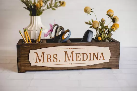 Personalized Gift | Wood Planter | Desk Organizer | Teacher Name Sign | Teacher Appreciation | Name Plate | Custom Engagement Gift