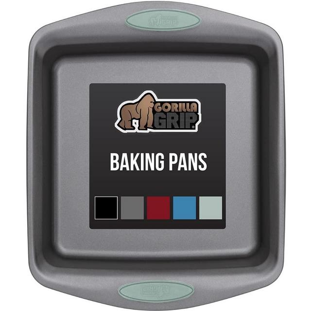 Gorilla Grip Non Stick Dark Square Baking Pan, 9x9, Professional Grade, Durable Cake and Brownie Pans with Silicone Handles, No Popping or Bending, Even Heat Distribution in Oven, 1 Pack, Mint