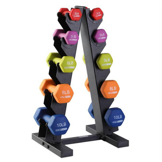HolaHatha 2, 3, 5, 8, and 10 Pound Neoprene Dumbbell Free Hand Weight Set with Storage Rack, Ideal for Home Exercises to Gain Tone and Definition