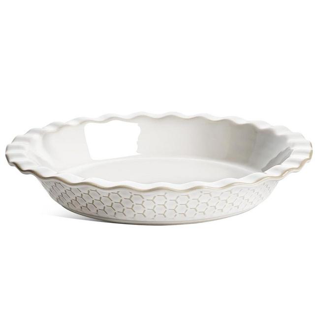 LE TAUCI Ceramic Pie Pans for Baking, 9 Inches Pie Plate for Apple Pie, Round Baking Dish, 36 Ounce Deep Dish Pie Pan - Set of 1, Honey Comb, Arctic White