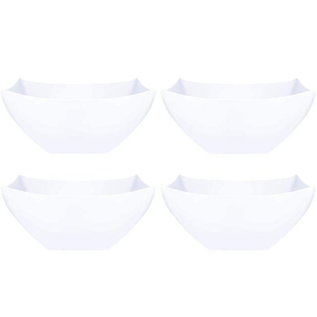 Plasticpro Disposable Square Serving Bowls, Party Snack or Salad Bowl, Plastic Clear or White Pack of 4 (8 OUNCE, White)