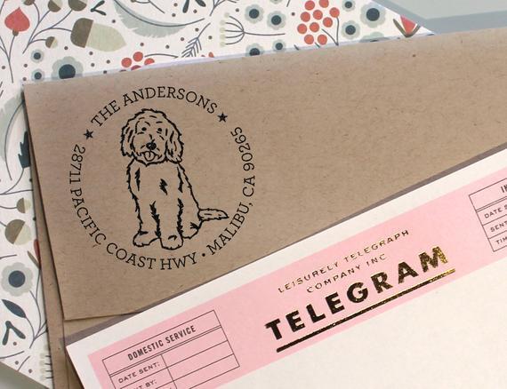 Custom Address Stamp, Goldendoodle Dog Return Address Stamp, Customized Housewarming Gift, Wedding Stamp, Save The Date Stamp, Gift Idea 2