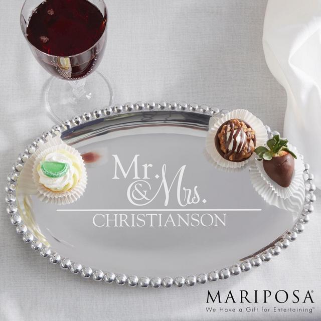 Wedded Pair Mariposa® String of Pearls Personalized Oval Serving Tray