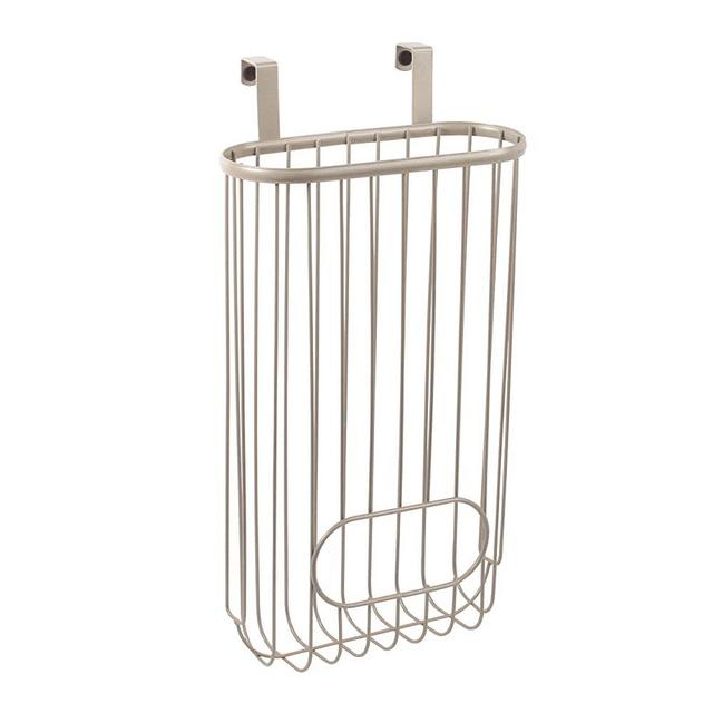 Spectrum Diversified Ashley Over-The-Cabinet Dispenser Plastic Holder for Kitchen Storage & Organization, Under Sink Organizer for Recycling Grocery Bags, Satin Nickel