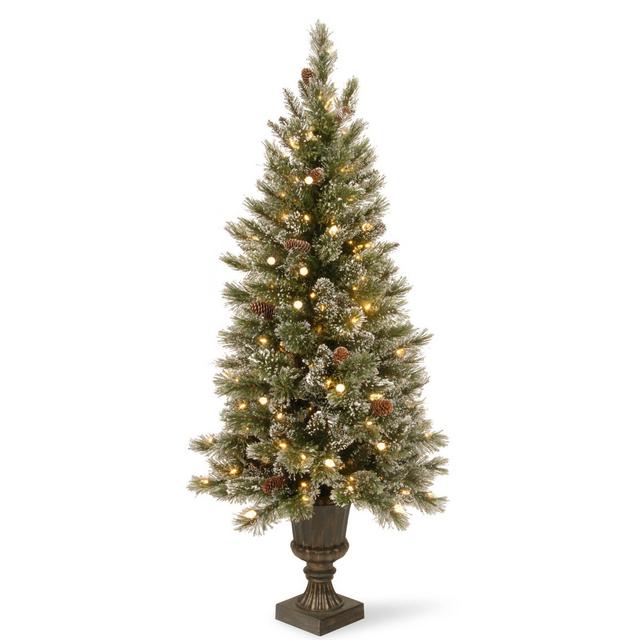 National Tree Company 4-Foot Pre-Lit Glittery Bristle Entrance Tree w/ Soft White LED Lights