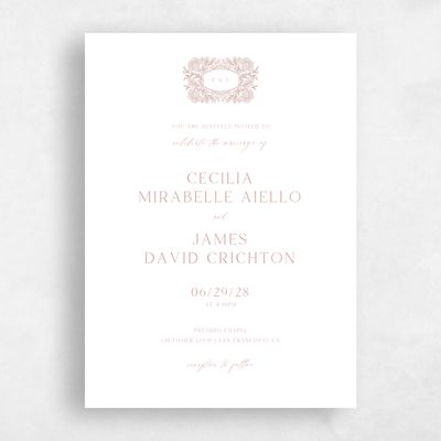 Dusty Rose, Pink Wedding Invitation - Caleania Classic Letterpress