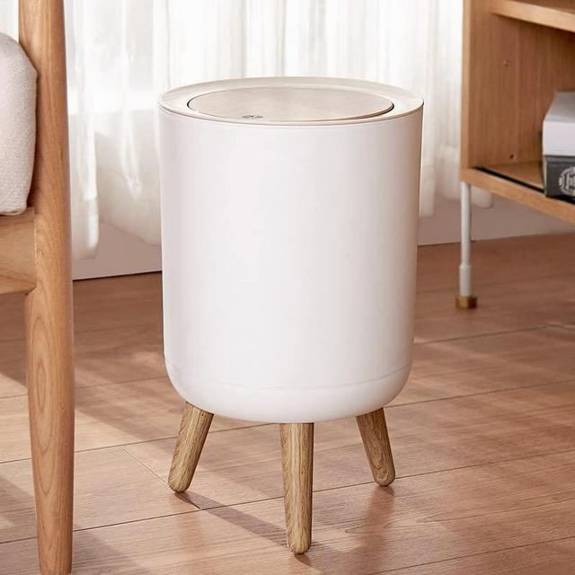 URALFA Small Trash Can with Lid, Bathroom Garbage Can with Lid, Office Trash Bin Dog Proof Trash Can with Push Button, Nordic Waste Basket for Kitchen, Bedroom, Living Room, 1.8 Gallon