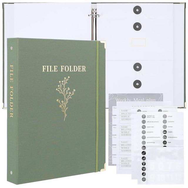 Folio Folders with Pockets, Document Organizer Folio, in Case I Go Missing Binder, Pocket Accordion Storage Binders, Birth Certificates, Estate Planning, Anti-Lost Binders (Green)