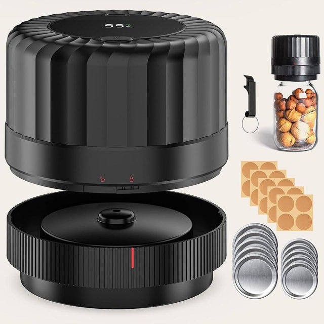 HTPOW Electric Mason Jar Vacuum Sealer - Automatic Mason Jar Vacuum Sealer Kit, Vacuum Sealer for All Mason Jars With Regular Lids/Wild Mouth Lids, A Must-Have Tool for Canned Foods/Pantry etc
