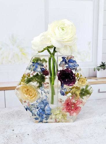7" Preserved Flower Hexagon Bud Vase
